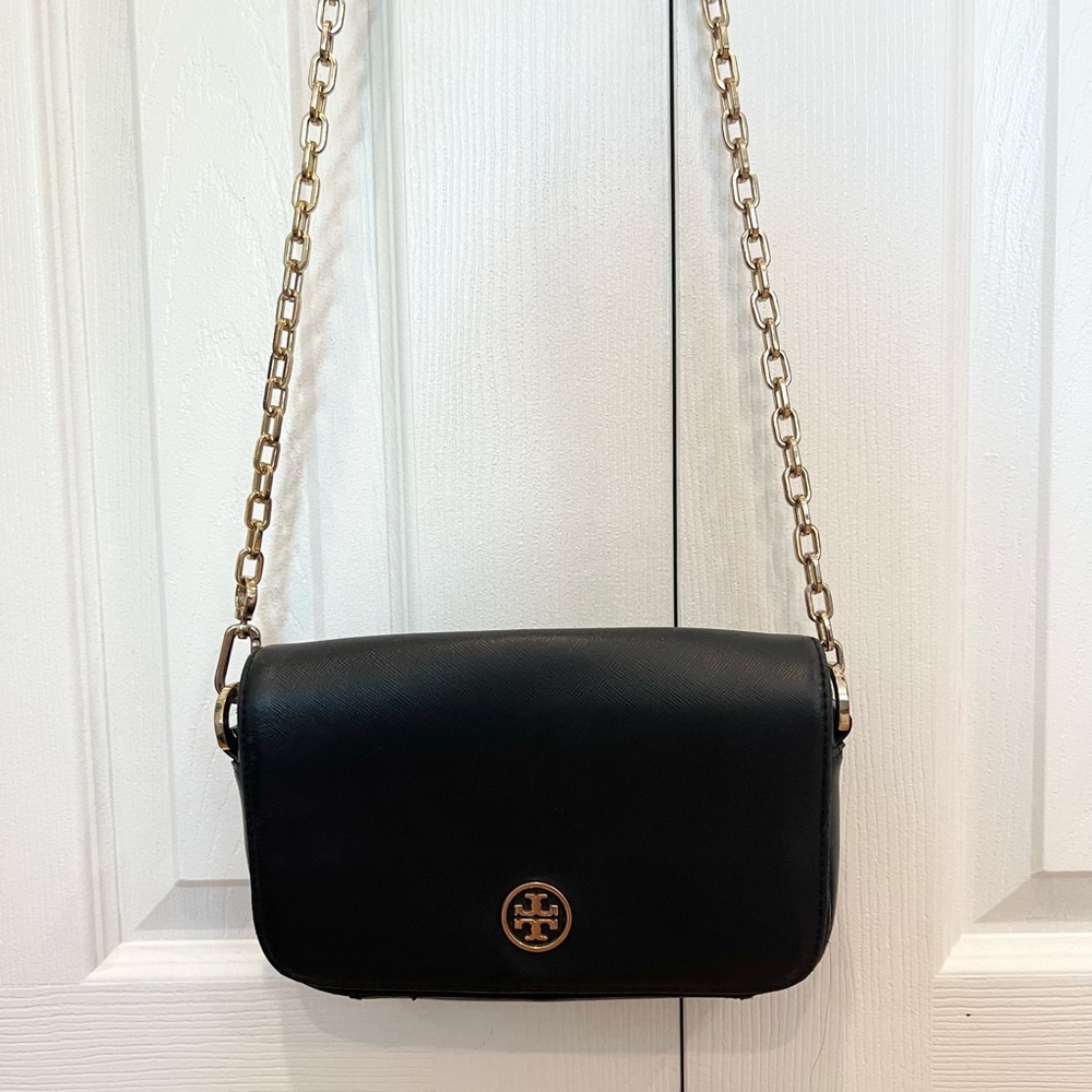 Tory Burch Black God hardware crossbody leather bag